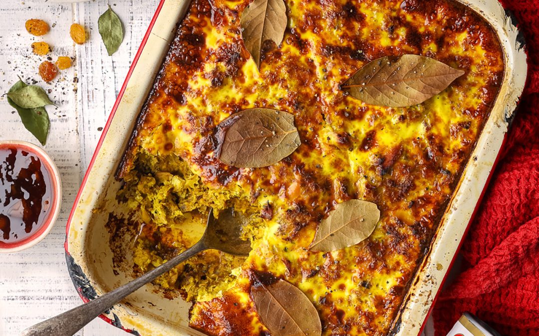 Pilchard Bobotie with Yellow Rice